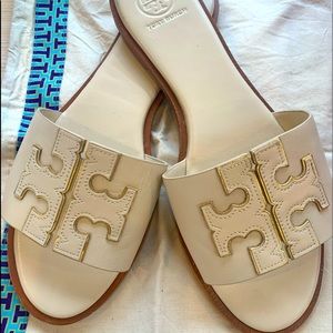 Tory Burch gold and ivory slides